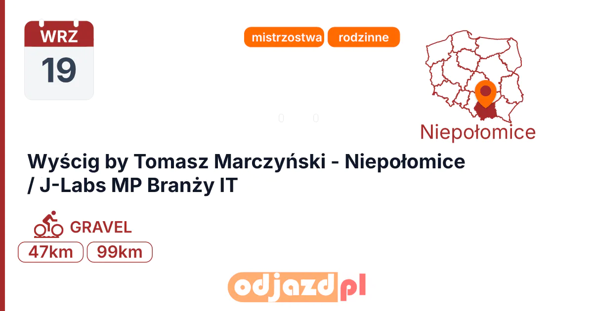 Wyścig by Tomasz Marczyński - Niepołomice /  J-Labs MP Branży IT — Rower · GRAVEL, 19 września 2026, Niepołomice