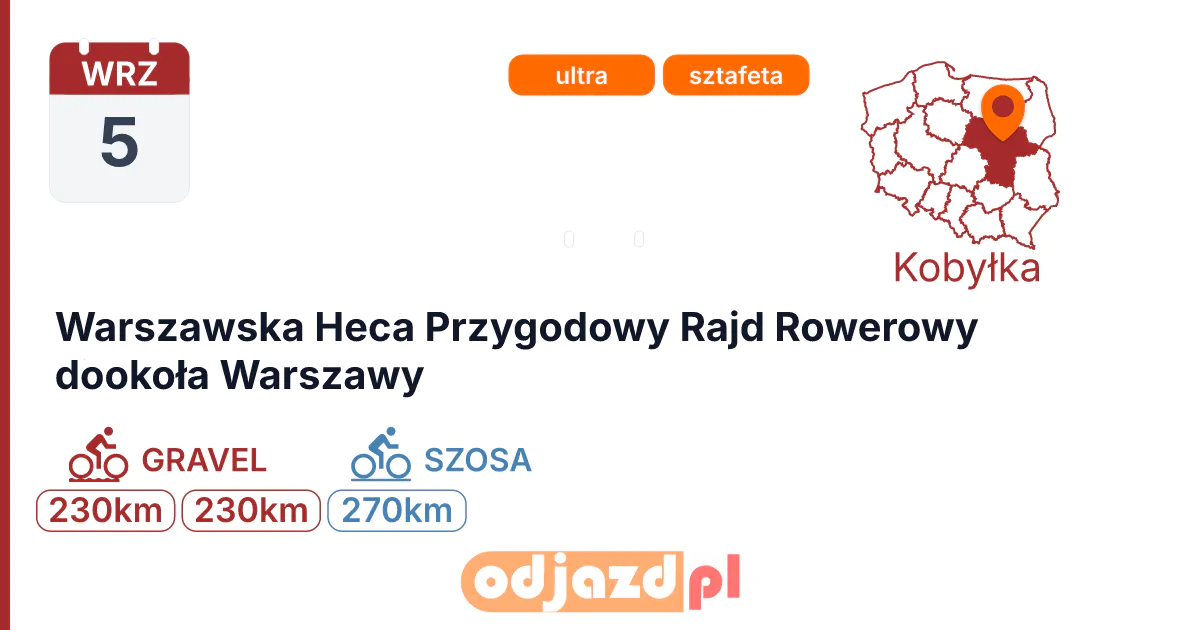 Warszawska Heca Przygodowy Rajd Rowerowy dookoła Warszawy — Rower · SZOSA, 5 września 2026, Kobyłka