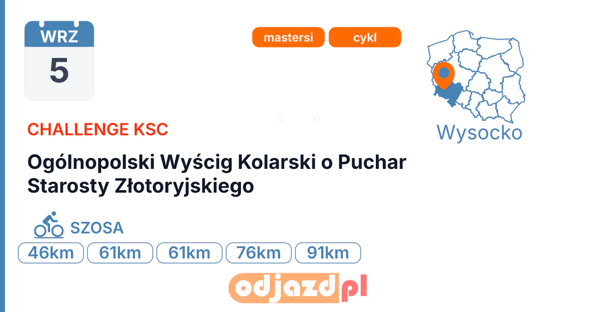 Ogólnopolski Wyścig Kolarski o Puchar Starosty Złotoryjskiego — Rower · SZOSA, 5 września 2026, Wysocko
