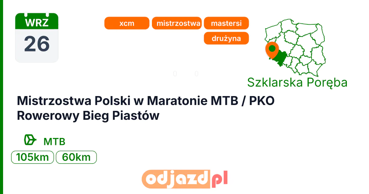 Mistrzostwa Polski w Maratonie MTB / PKO Rowerowy Bieg Piastów — Rower · MTB, 26 września 2026, Szklarska Poręba
