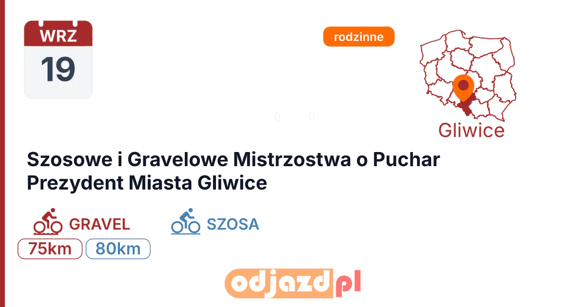 Szosowe i Gravelowe Mistrzostwa o Puchar Prezydent Miasta Gliwice — Rower · SZOSA, 19 września 2026, Gliwice