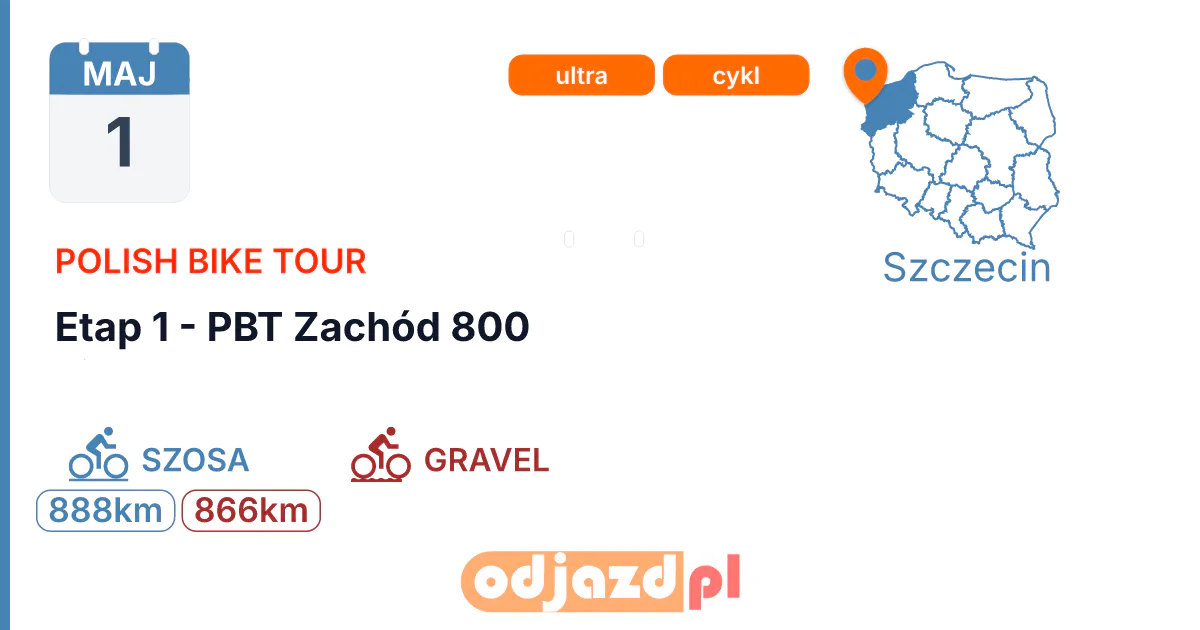 Polish Bike Tour — Etap 1 - PBT  Zachód 800 — Rower · SZOSA, 1 maja 2027, Szczecin