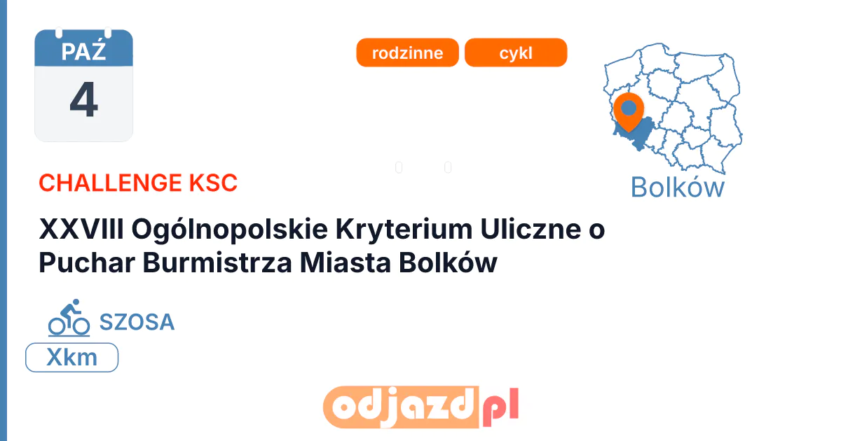 XXVIII Ogólnopolskie Kryterium Uliczne o Puchar Burmistrza Miasta Bolków — Rower · SZOSA, 4 października 2026, Bolków