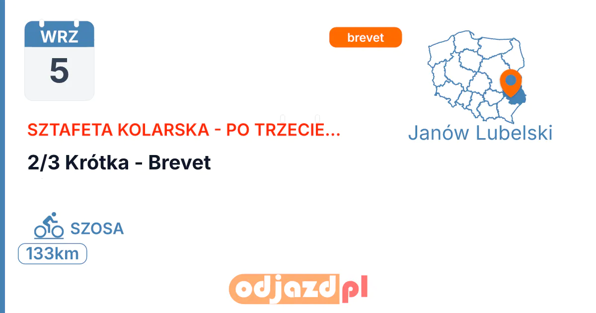2/3 Krótka - Brevet — Rower · SZOSA, 5 września 2026, Janów Lubelski