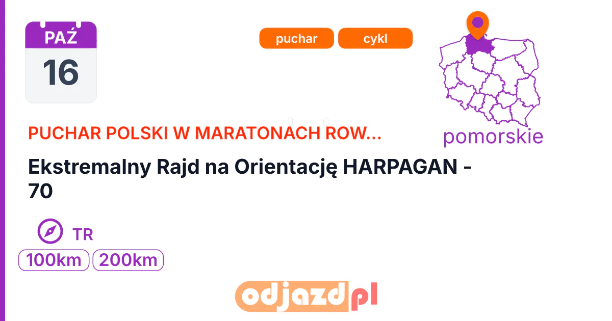 Ekstremalny Rajd na Orientację HARPAGAN - 70 — Na orientację · TR, 16 października 2026, [?]