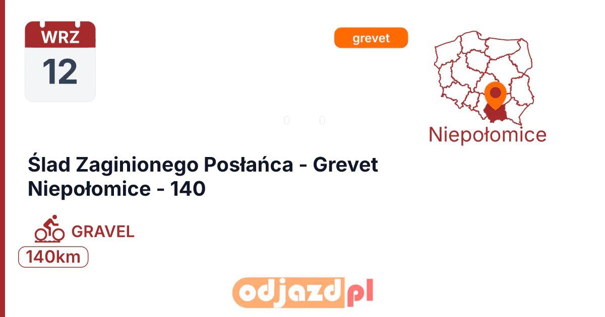 Ślad Zaginionego Posłańca - Grevet Niepołomice - 140 — Rower · GRAVEL, 12 września 2026, Niepołomice