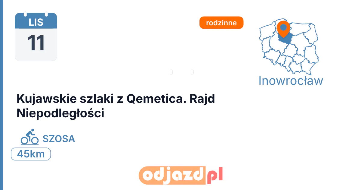 Kujawskie szlaki z Qemetica. Rajd Niepodległości — Rower · SZOSA, 11 listopada 2026, Inowrocław