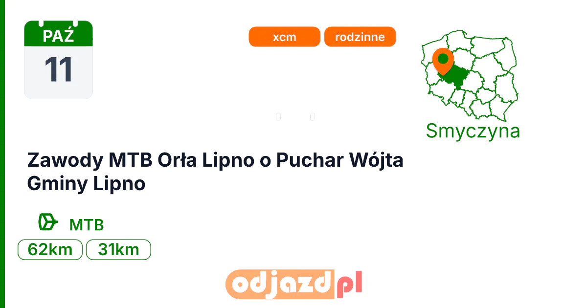 Zawody MTB Orła Lipno o Puchar Wójta Gminy Lipno — Rower · MTB, 11 października 2026, Smyczyna