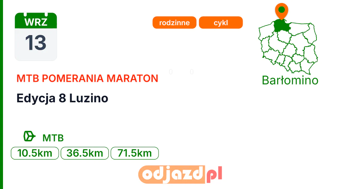 MTB Pomerania Maraton — Edycja 8 Luzino — Rower · MTB, 13 września 2026, Barłomino