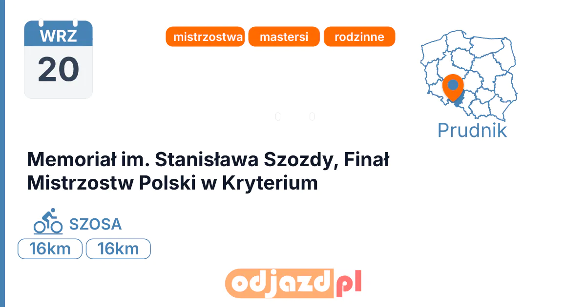 Memoriał im. Stanisława Szozdy, Finał Mistrzostw Polski w Kryterium — Rower · SZOSA, 20 września 2026, Prudnik