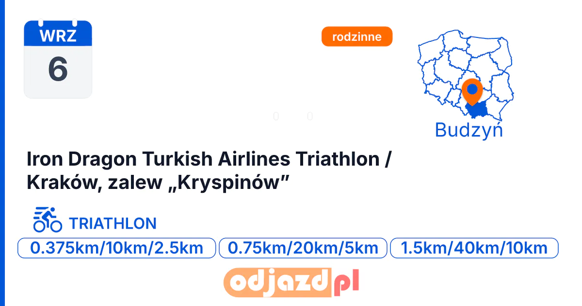 Iron Dragon Turkish Airlines Triathlon / Kraków, zalew „Kryspinów” — Triathlon · TRIATHLON, 6 września 2026, Budzyń