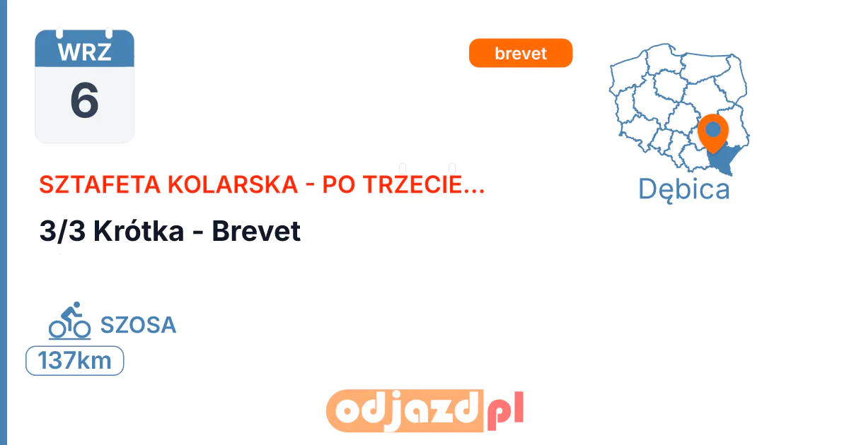 3/3 Krótka - Brevet — Rower · SZOSA, 6 września 2026, Dębica