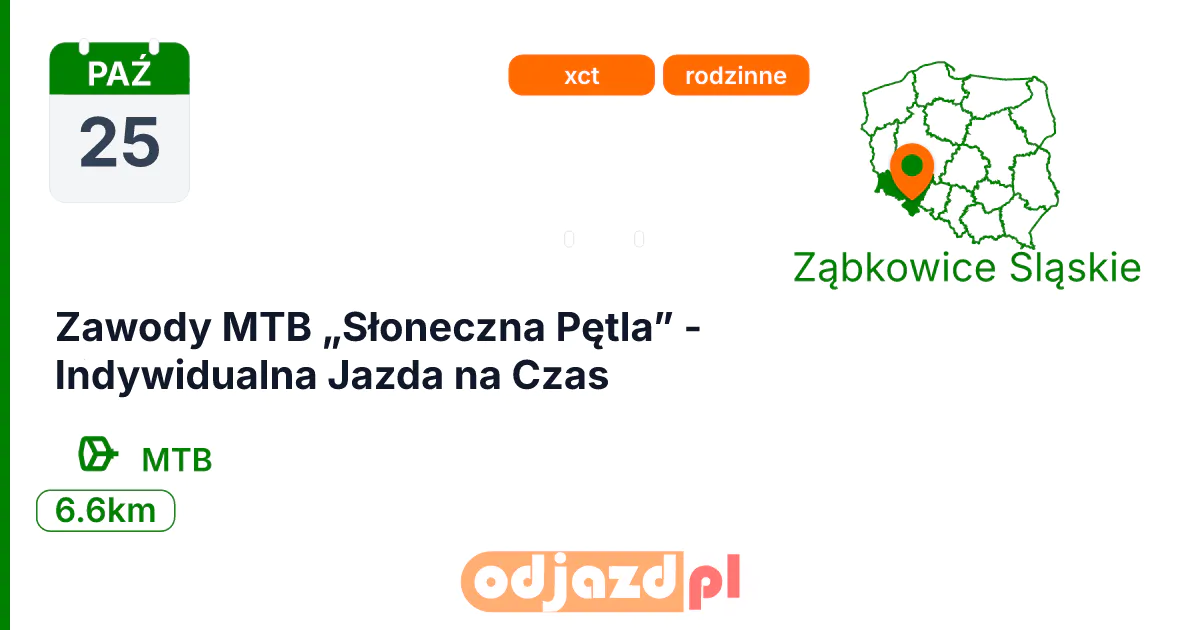 Zawody MTB „Słoneczna Pętla” - Indywidualna Jazda na Czas — Rower · MTB, 25 października 2026, Ząbkowice Śląskie