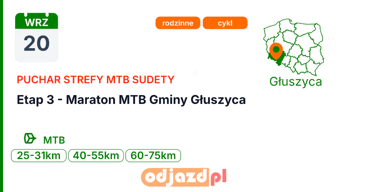 Puchar Strefy MTB Sudety — Etap 3 - Maraton MTB Gminy Głuszyca — Rower · MTB, 20 września 2026, Głuszyca